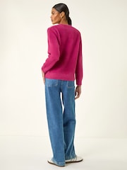 Roman Pink Contrast Rose Knit Jumper - Image 3 of 5