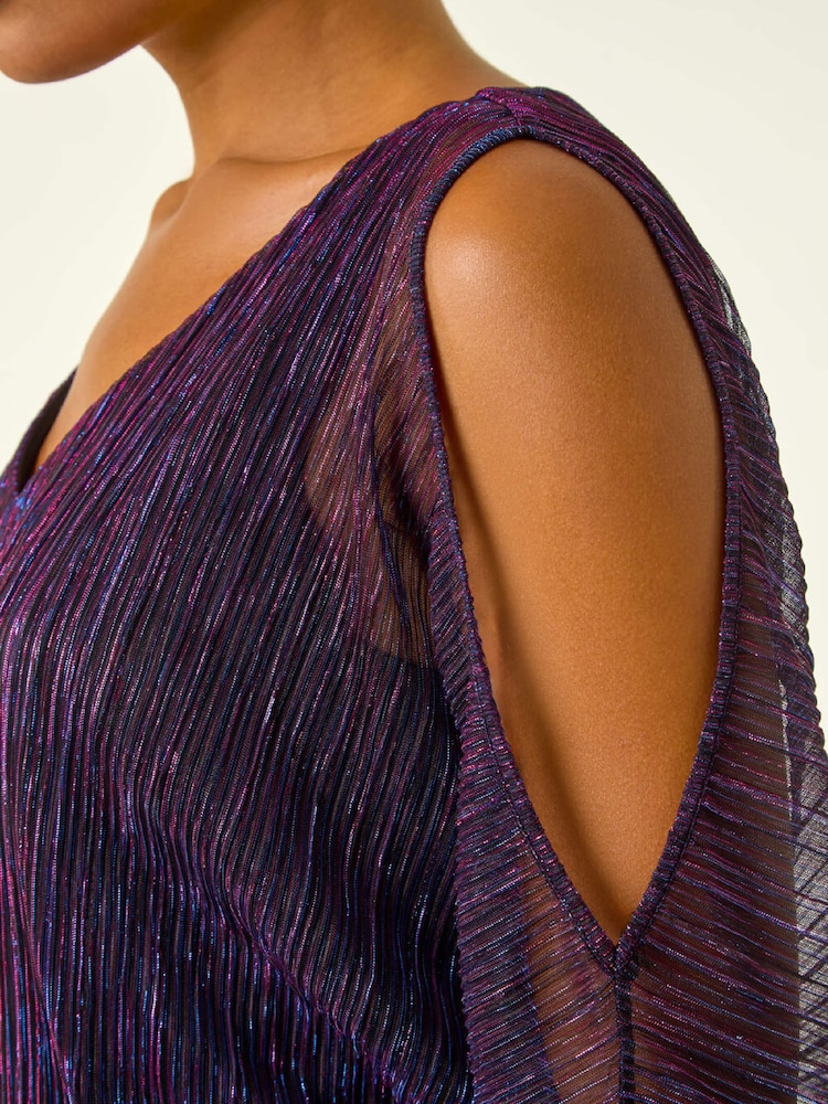 Roman Purple Metallic Plisse Banded Hem Blouse - Image 5 of 5 Roman Purple Metallic Plisse Banded Hem Blouse - Image 5 of 5