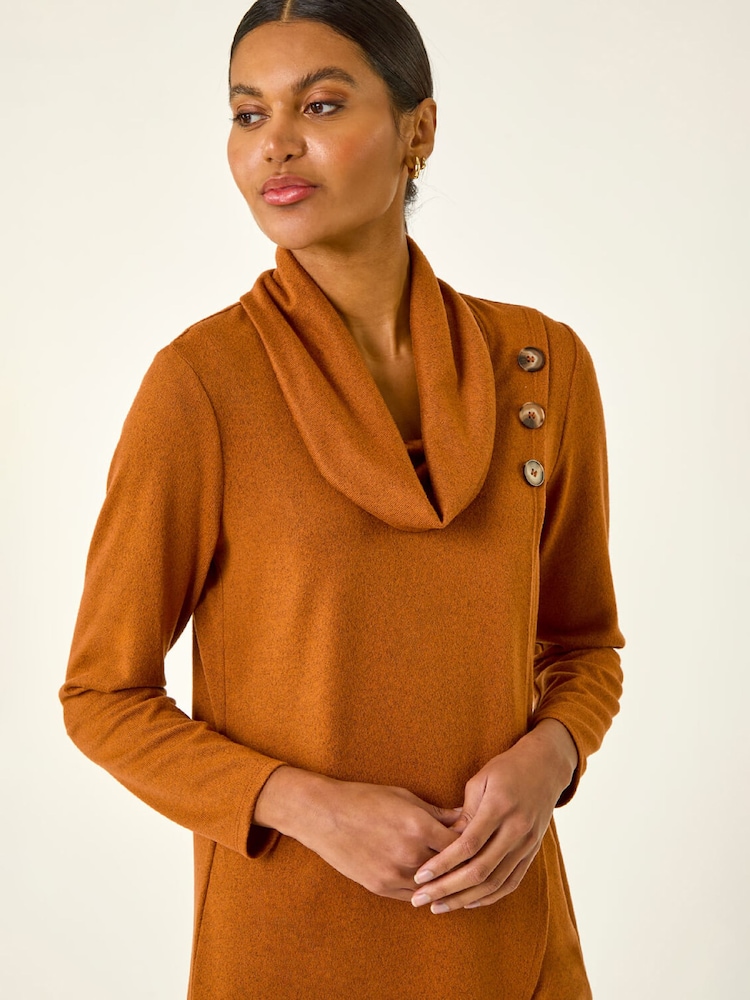 Roman Orange Wrap Front Cowl Neck Top - Image 1 of 5 Roman Orange Wrap Front Cowl Neck Top - Image 1 of 5