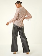 Roman Pink Sequin Tassel Stretch Shirt - Image 4 of 5