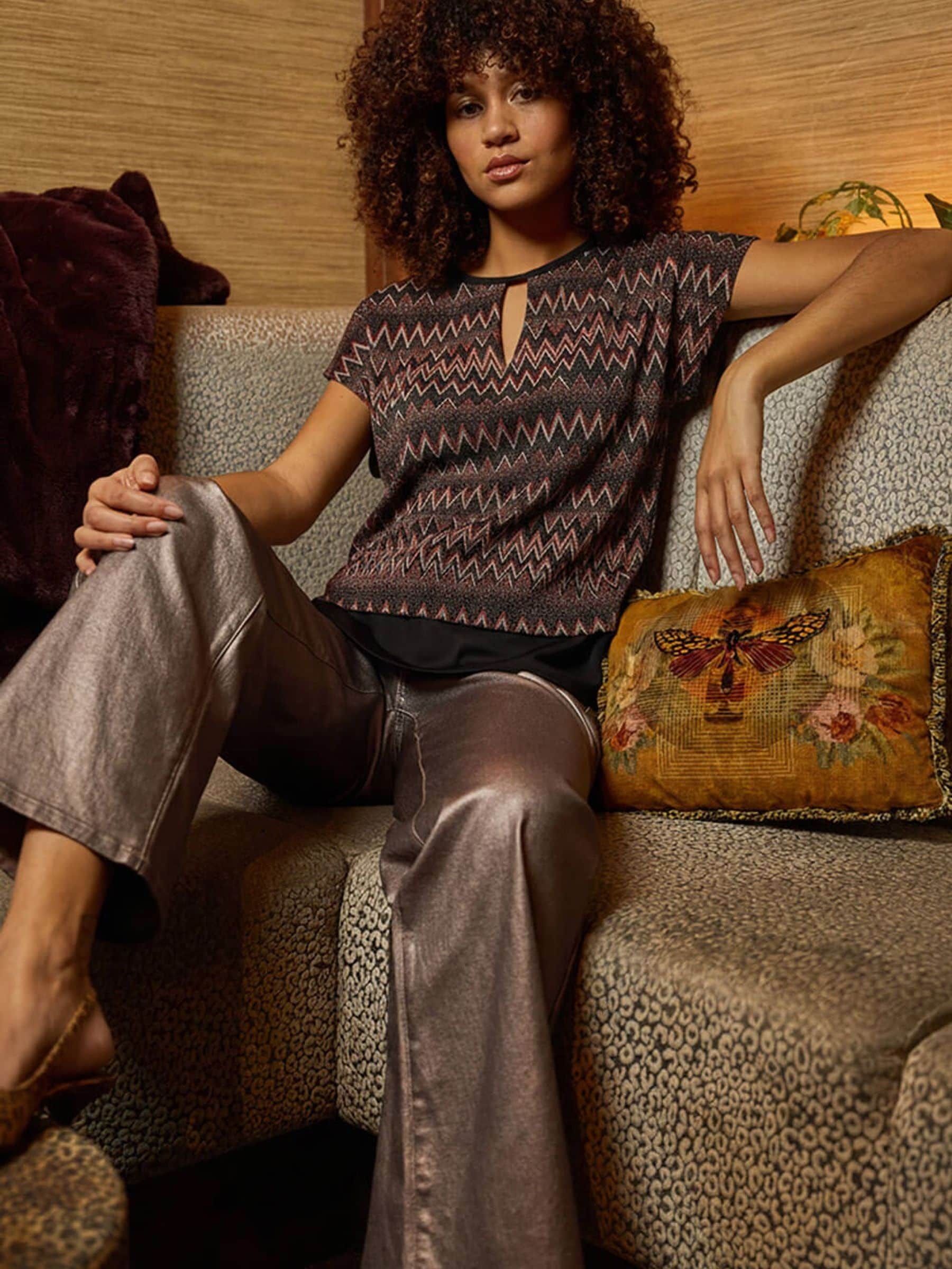 Buy Roman Brown Zig Zag Print Bubble Hem Top from Next Cyprus