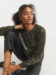 Joanna Hope Green Sequin Knitted Cardigan - Image 3 of 4