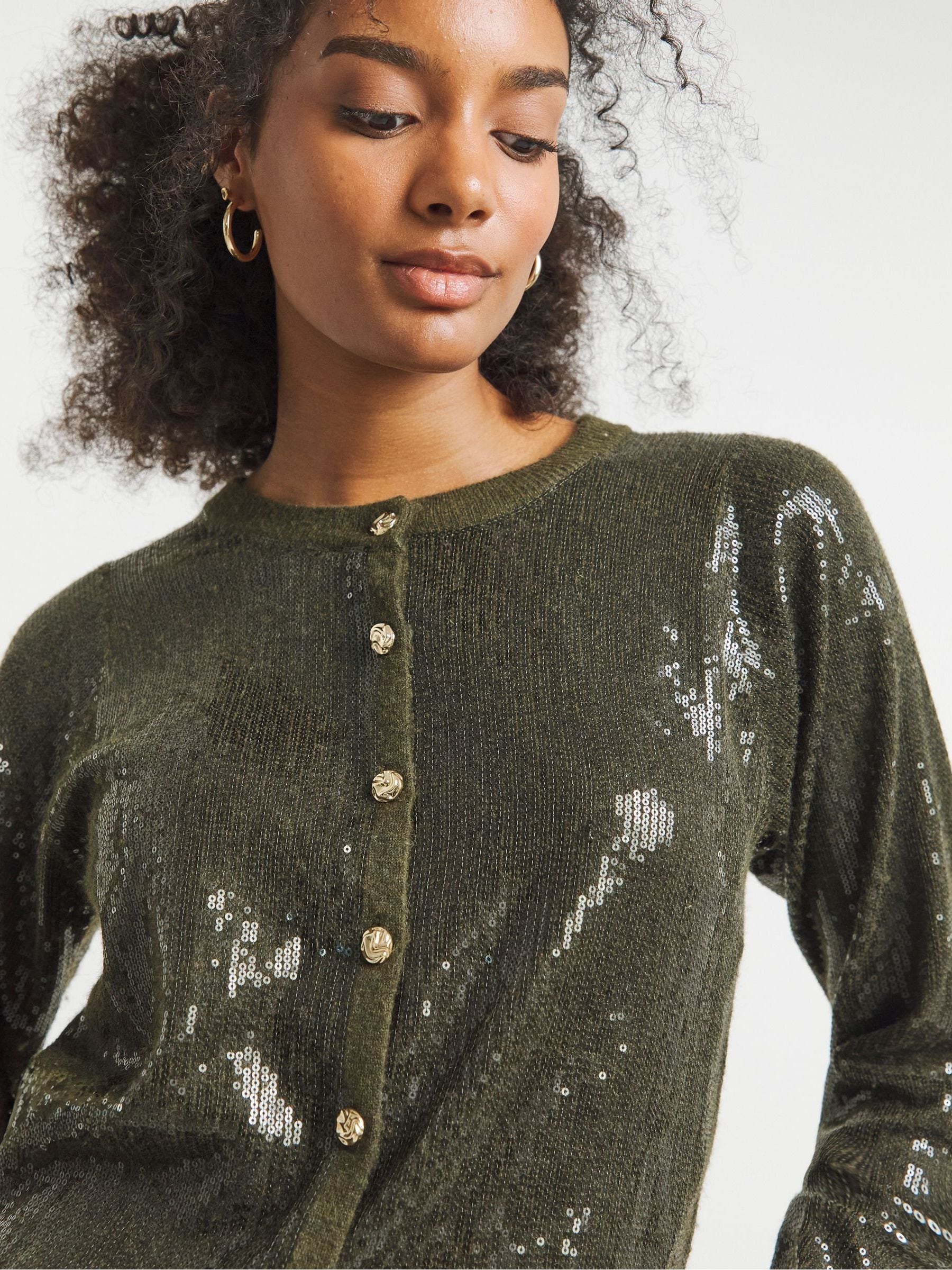 【GREEN】Glitter cardigan【WOMEN】 Htigea Clearance Women's Sequin Sparkle Lightweight Cardigan