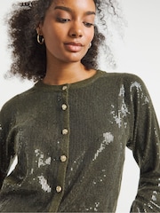 Joanna Hope Green Sequin Knitted Cardigan - Image 4 of 4