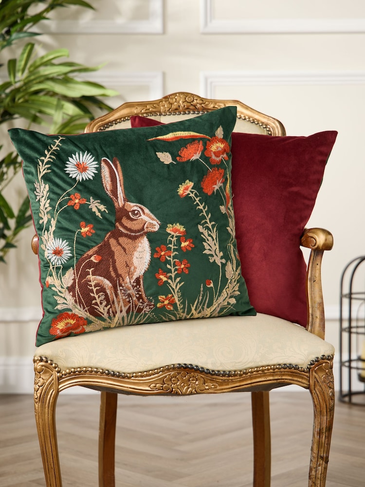 Joe Browns Black Wildflower Hare Embroidered Cushion - Image 1 of 6 Joe Browns Black Wildflower Hare Embroidered Cushion - Image 1 of 6