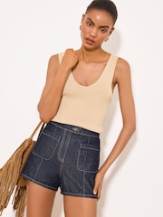 Lipsy Rinse Blue Wash Patch Pocket Denim Shorts - Image 1 of 5
