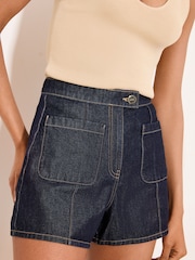 Lipsy Rinse Blue Wash Patch Pocket Denim Shorts - Image 2 of 5