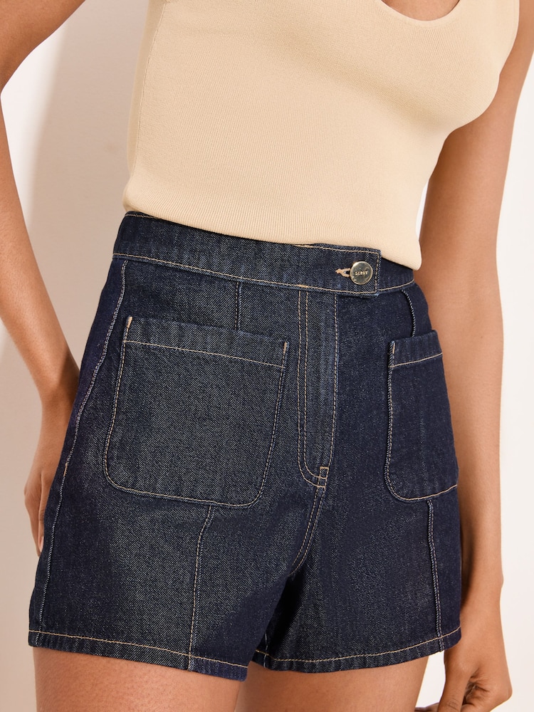 Lipsy Rinse Blue Wash Patch Pocket Denim Shorts - Image 2 of 5