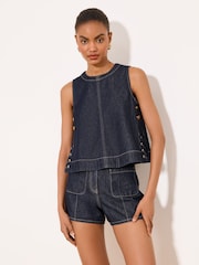 Lipsy Rinse Blue Wash Patch Pocket Denim Shorts - Image 3 of 5