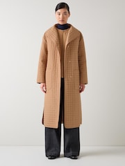 LK Bennett Camel Brown Callie Longline Quilted Coat - Image 1 of 3