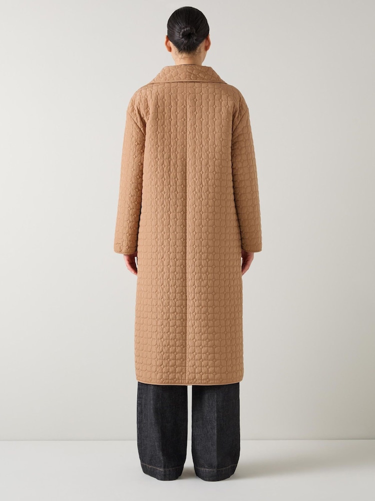 LK Bennett Camel Brown Callie Longline Quilted Coat - Image 2 of 3