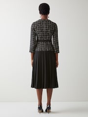 LK Bennett Black & Ivory Maxine Tweed Pleated Dress - Image 3 of 4