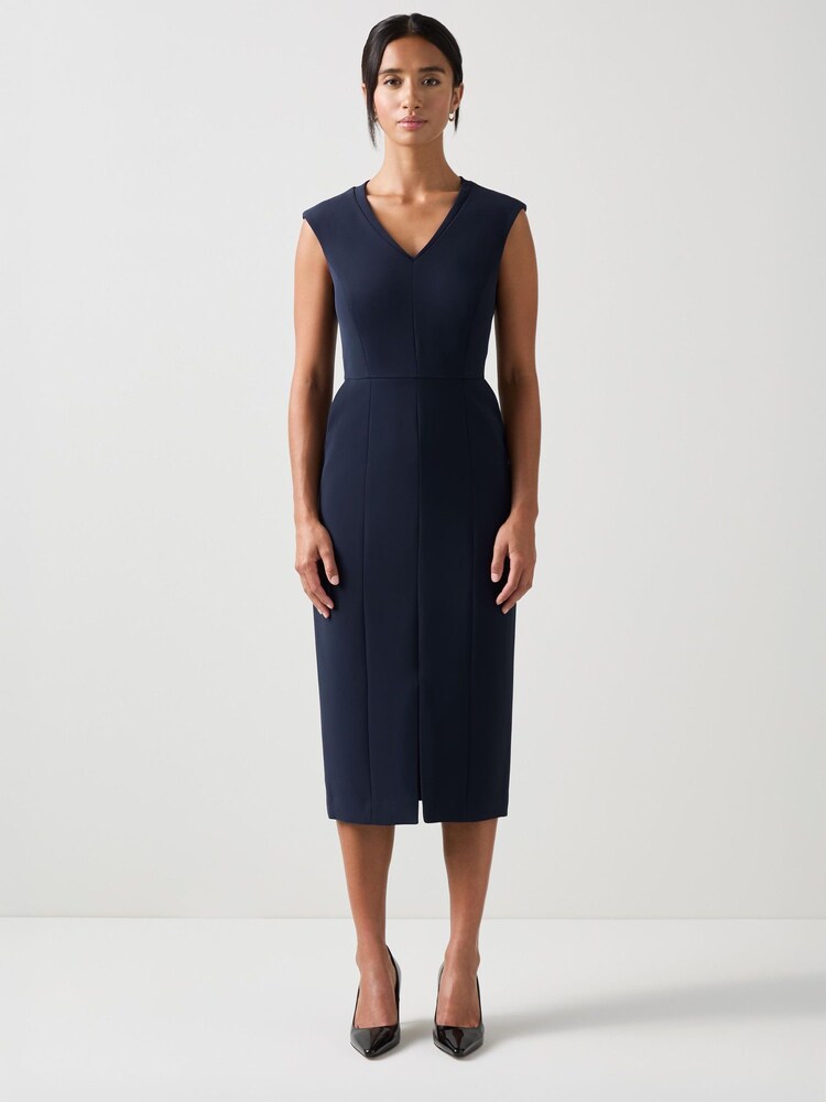LK Bennett Navy Blue Audrey Petite Spring V-Neck Shift Dress - Image 1 of 3 LK Bennett Navy Blue Audrey Petite Spring V-Neck Shift Dress - Image 1 of 3