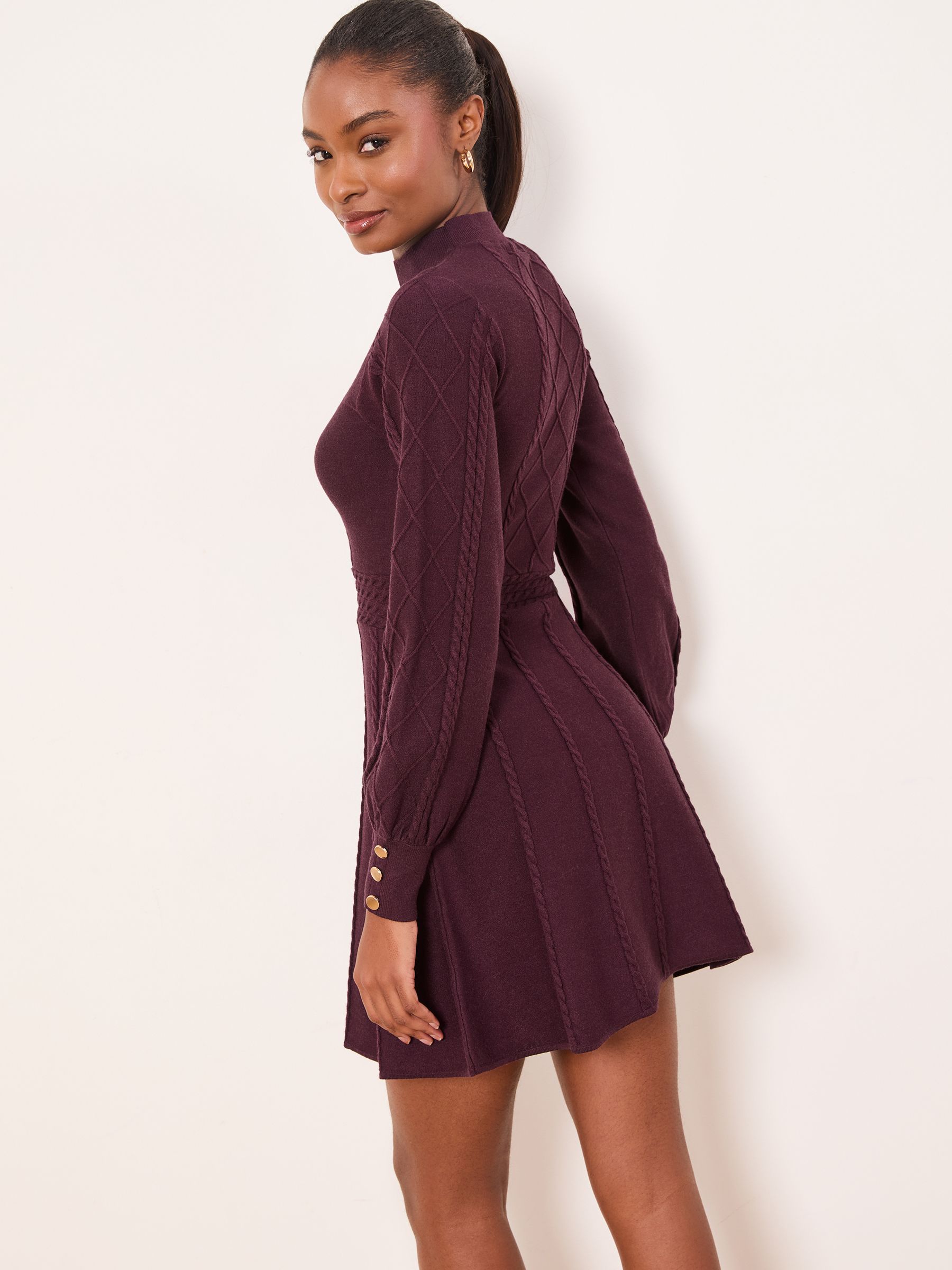 Buy Lipsy Burgundy Red Mini Diamond Knitted Long Sleeve Dress from