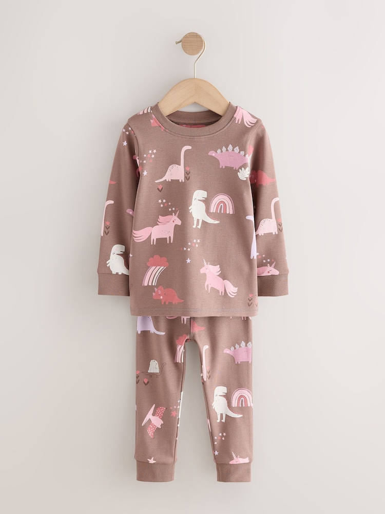 Pink/Cream Dino Snuggle Pyjamas 3 Pack (9mths-10yrs) - Image 2 of 7