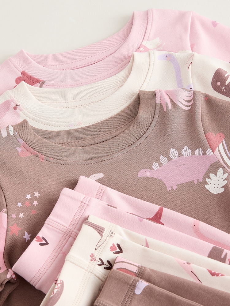 Pink/Cream Dino Snuggle Pyjamas 3 Pack (9mths-10yrs) - Image 7 of 7