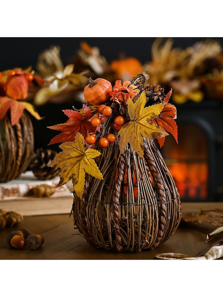 Country Living Orange Handmade Rattan Tall Pumpkin Decoration - Image 1 of 4 Country Living Orange Handmade Rattan Tall Pumpkin Decoration - Image 1 of 4