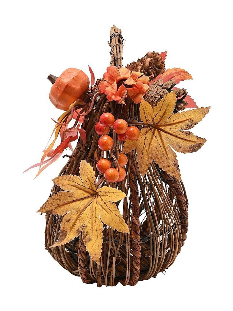 Country Living Orange Handmade Rattan Tall Pumpkin Decoration - Image 4 of 4 Country Living Orange Handmade Rattan Tall Pumpkin Decoration - Image 4 of 4