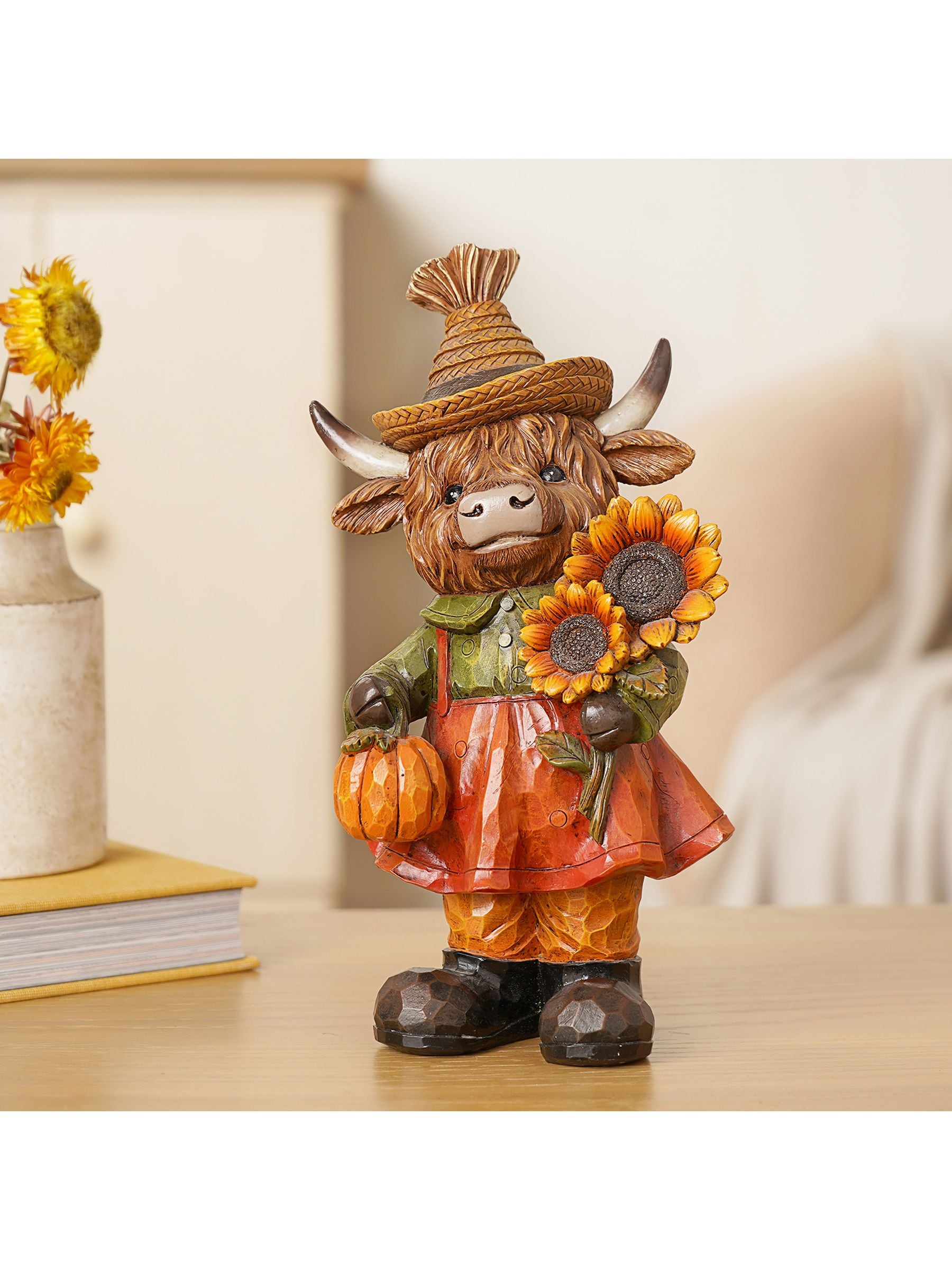 Rackhams Brown/Orange/Green Highland Cow With Sunflowers - Image 3