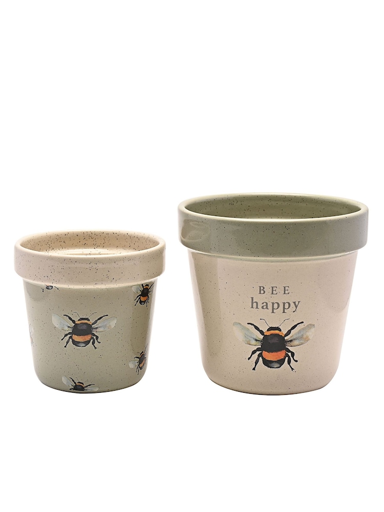 Country Living Set of 2 Green Bees Planters - Image 1 of 3 Country Living Set of 2 Green Bees Planters - Image 1 of 3