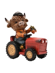 Country Living Brown Highland Cow on Tractor Ornament - Image 2 of 5
