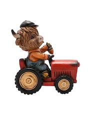 Country Living Brown Highland Cow on Tractor Ornament - Image 3 of 5