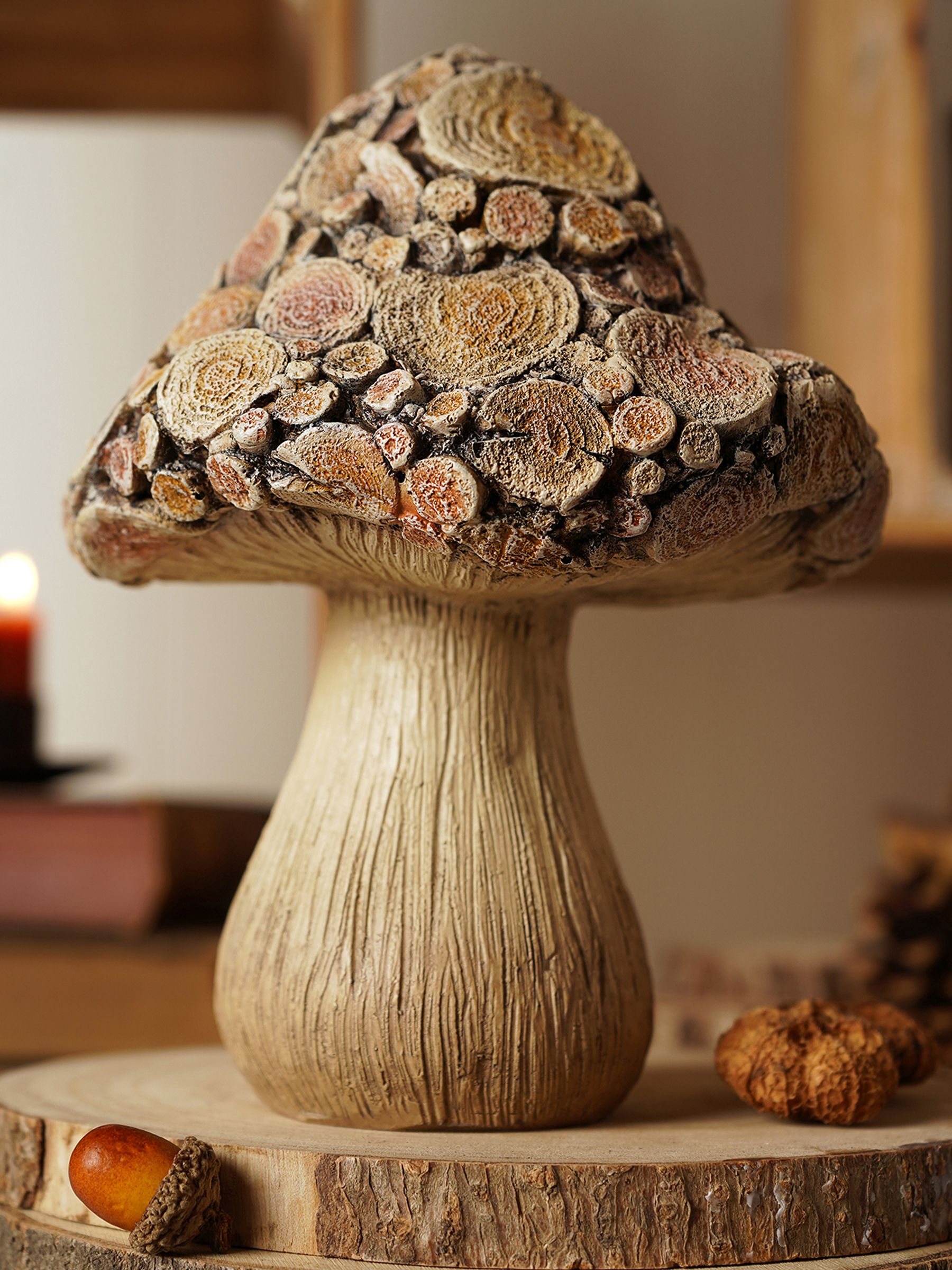 Country Living Unisex Brown Wood Effect Mushroom With Log