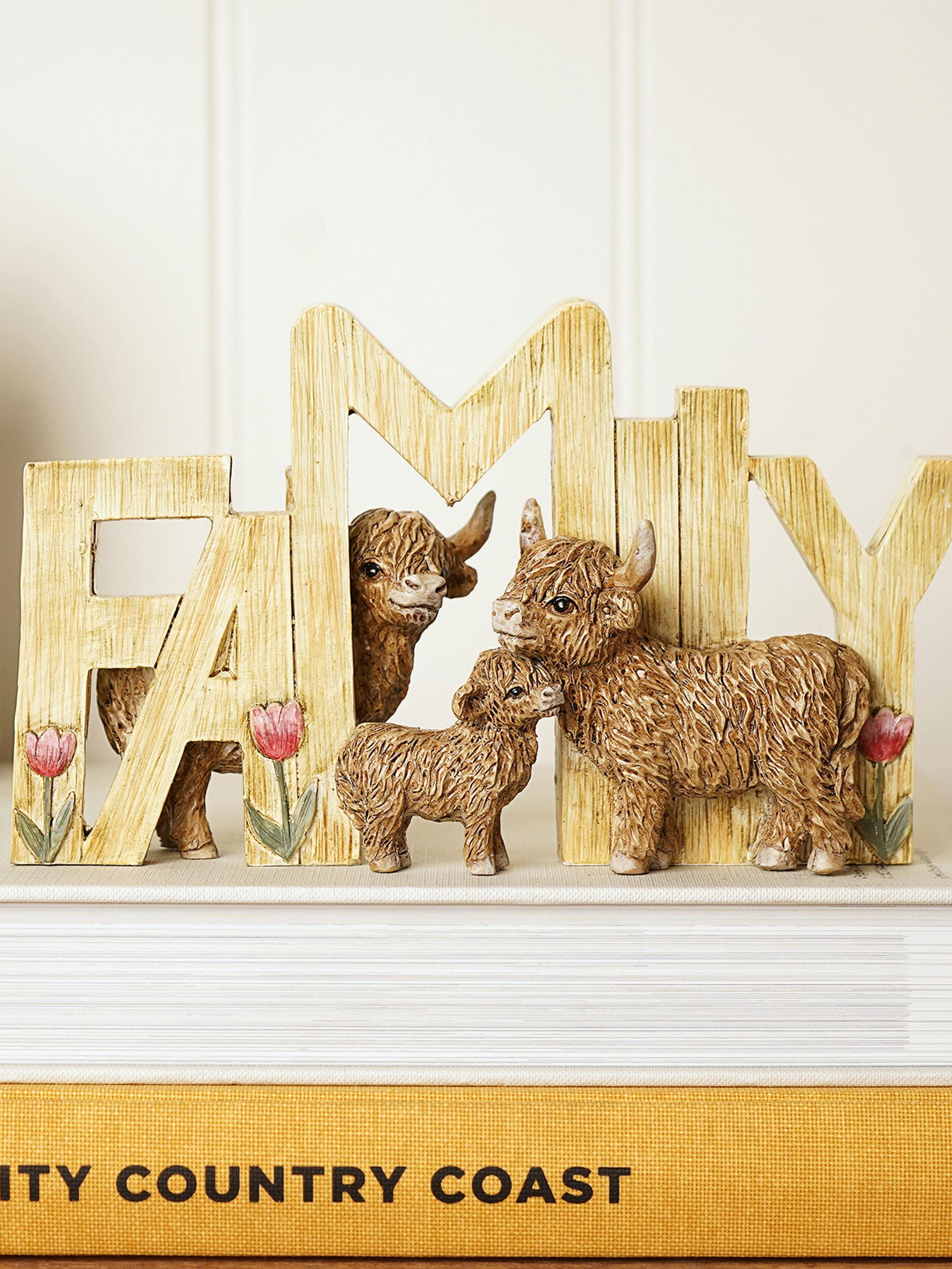 Rackhams Brown/Cream/Pink Highland Cow Plaque - Family - Image 3