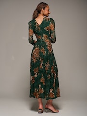 Jolie Moi Green Three Quarter Sleeve Printed Lace Maxi Dress - Image 2 of 6