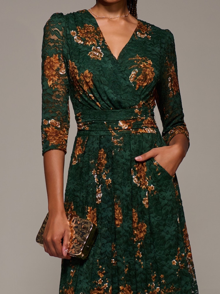 Buy Jolie Moi Green Three Quarter Sleeve Printed Lace Maxi Dress from Next  USA