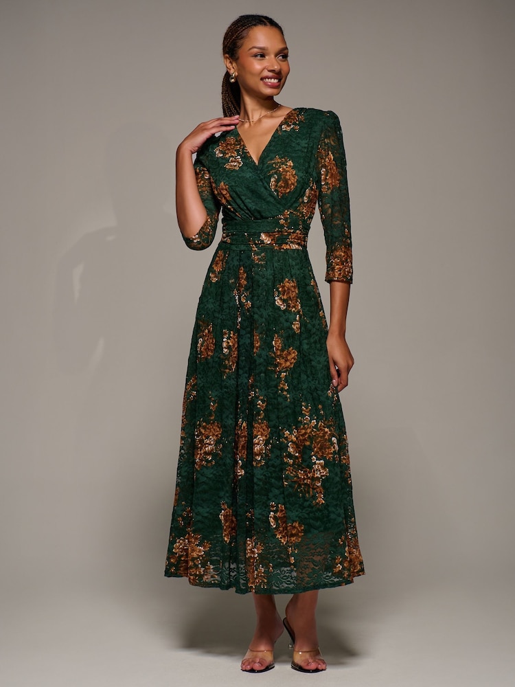 Jolie Moi Green Three Quarter Sleeve Printed Lace Maxi Dress - Image 6 of 6 Jolie Moi Green Three Quarter Sleeve Printed Lace Maxi Dress - Image 6 of 6