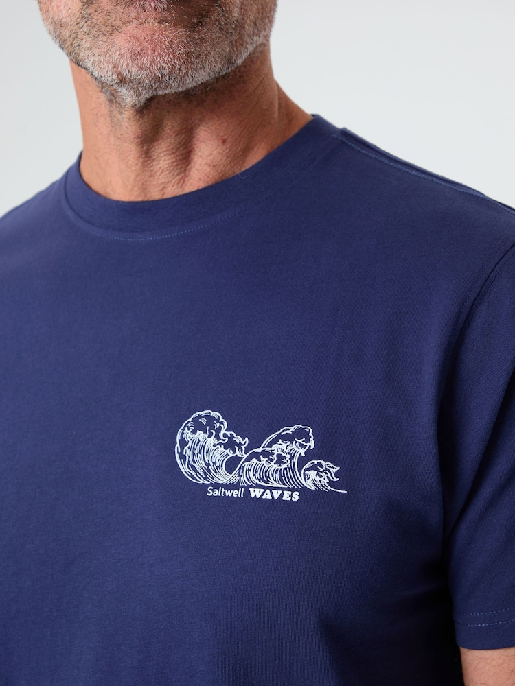 Saltwell Blue Peached Cotton Graphic Print T-Shirt - Image 5 of 5 Saltwell Blue Peached Cotton Graphic Print T-Shirt - Image 5 of 5