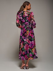 Jolie Moi Purple Long Sleeve Printed Lace Midaxi Dress - Image 3 of 6
