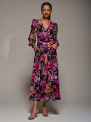 Jolie Moi Purple Long Sleeve Printed Lace Midaxi Dress - Image 5 of 6
