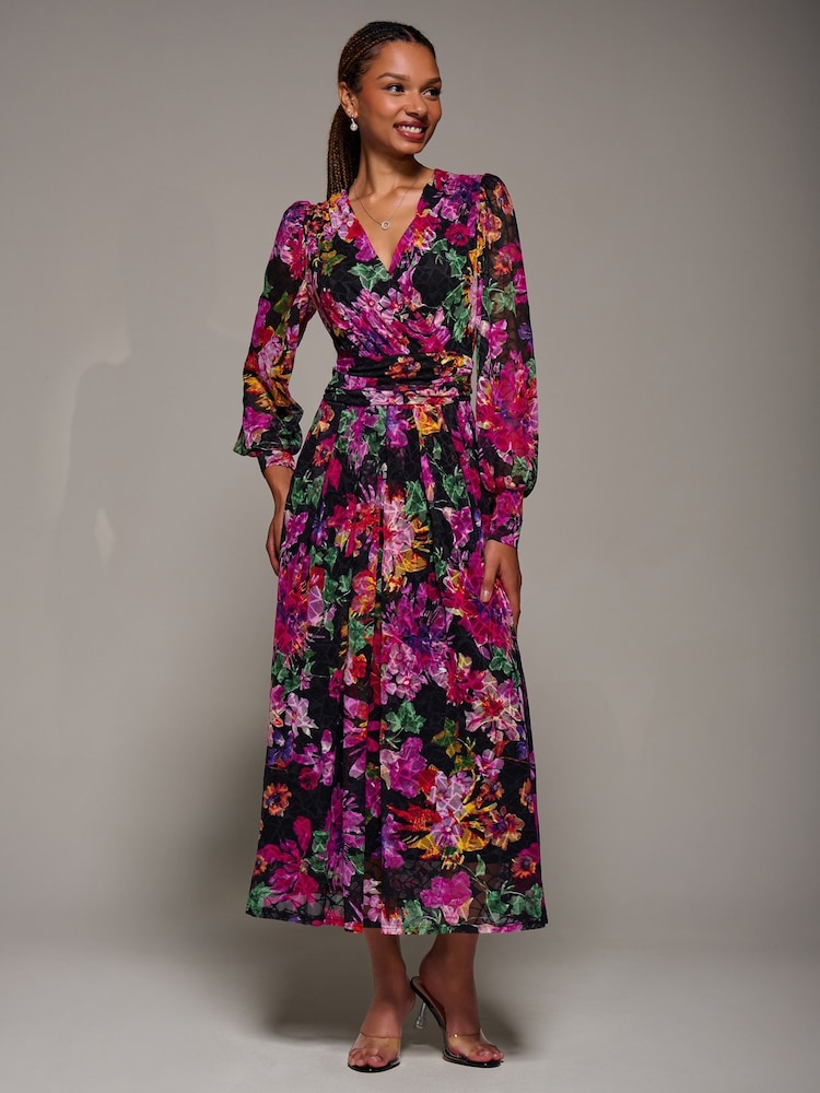 Jolie Moi Purple Long Sleeve Printed Lace Midaxi Dress - Image 6 of 6 Jolie Moi Purple Long Sleeve Printed Lace Midaxi Dress - Image 6 of 6