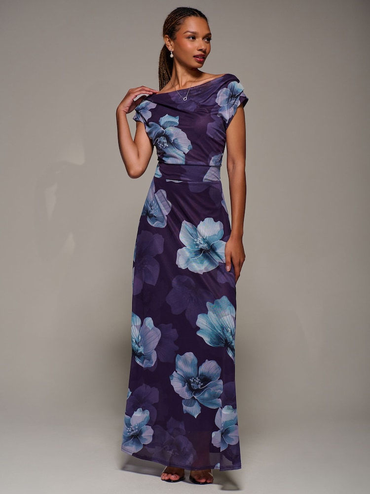 Jolie Moi Purple Asymmetric Neck Mesh Maxi Dress - Image 6 of 6 Jolie Moi Purple Asymmetric Neck Mesh Maxi Dress - Image 6 of 6