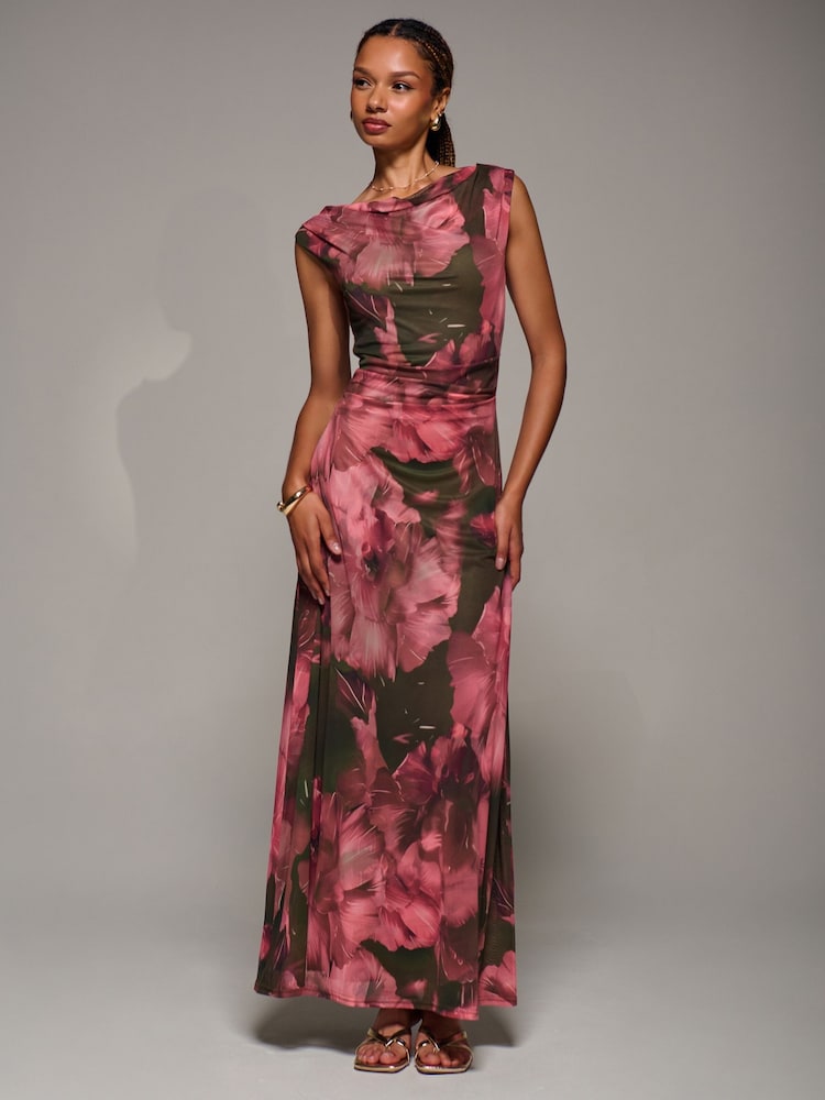 Jolie Moi Red Multiway Neckline Mesh Maxi Dress - Image 2 of 6 Jolie Moi Red Multiway Neckline Mesh Maxi Dress - Image 2 of 6