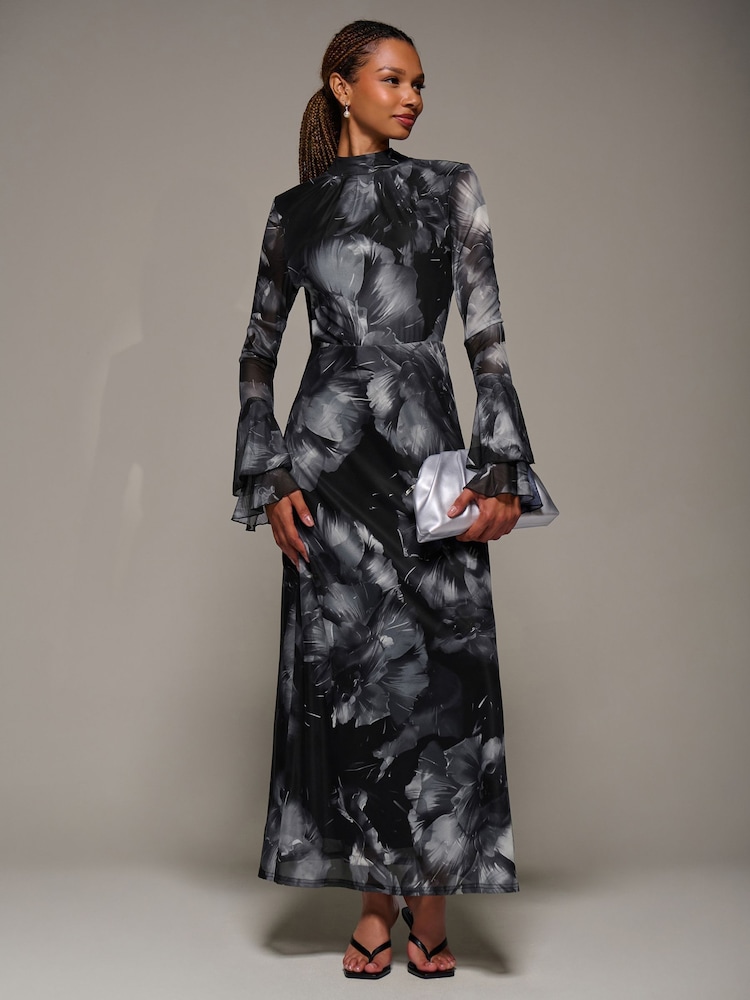 Jolie Moi Black Ruffle Long Sleeve Mesh Maxi Dress - Image 6 of 6 Jolie Moi Black Ruffle Long Sleeve Mesh Maxi Dress - Image 6 of 6