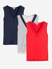 Love & Roses X3 Navy Blue, Red and Stripe V-Neck Chiffon Trim Jersey Vests Multipack - Image 1 of 8