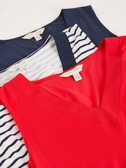 Love & Roses X3 Navy Blue, Red and Stripe V-Neck Chiffon Trim Jersey Vests Multipack - Image 2 of 8