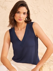 Love & Roses X3 Navy Blue, Red and Stripe V-Neck Chiffon Trim Jersey Vests Multipack - Image 4 of 8