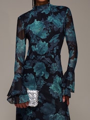 Jolie Moi Blue Ruffle Long Sleeve Mesh Maxi Dress - Image 4 of 6