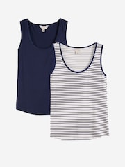 Love & Roses Navy and Stripe X2 Satin Trim Scoop Neck Vest - Image 1 of 7