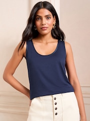 Love & Roses Navy and Stripe X2 Satin Trim Scoop Neck Vest - Image 3 of 7