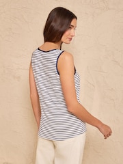 Love & Roses Navy and Stripe X2 Satin Trim Scoop Neck Vest - Image 6 of 7