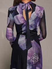 Jolie Moi Dark Purple Ruffle Long Sleeve Mesh Maxi Dress - Image 5 of 6