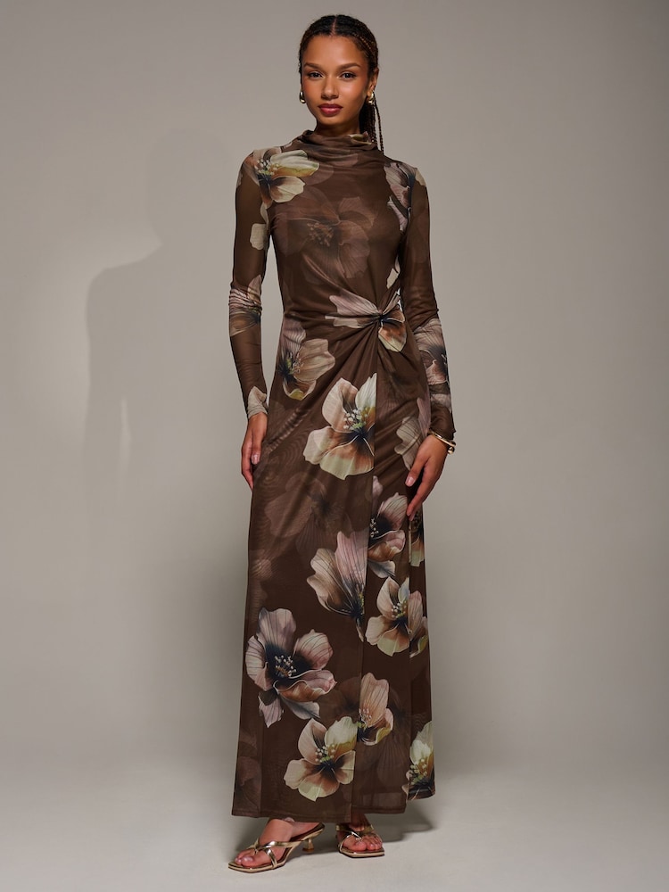 long sleeve brown floral maxi dress Raindance Floral Long Sleeved Maxi Dress
