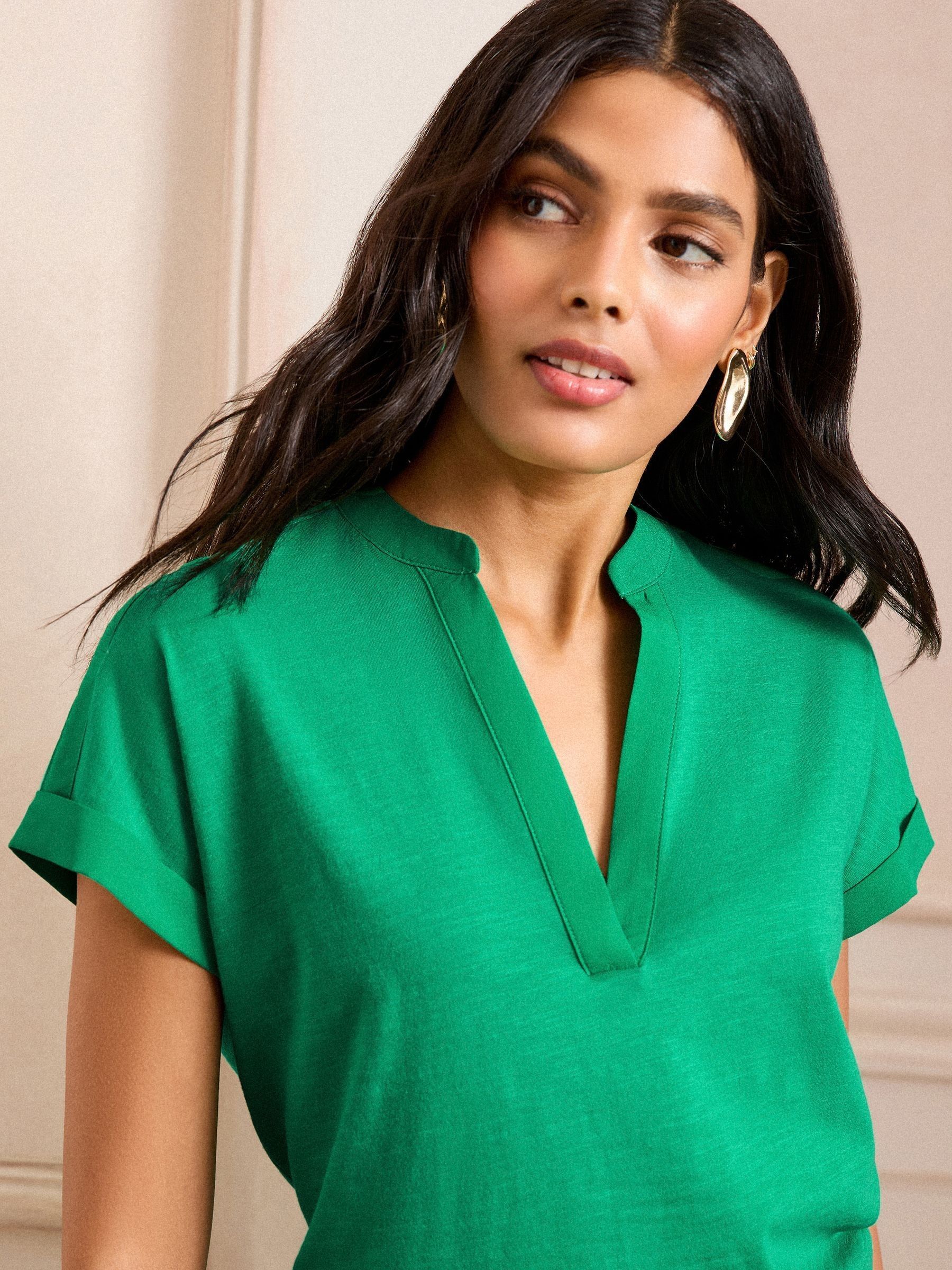 Buy Love & Roses Black and Bright Green X2 Notch Neck Jersey T