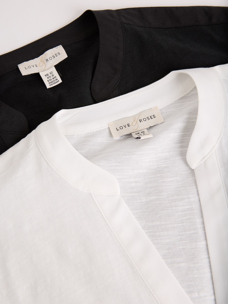 Schwarz und Weiß - Love & Roses X2 T-Shirts aus Jersey mit geschlitztem Ausschnitt, Multipack - Bild 7 von 7