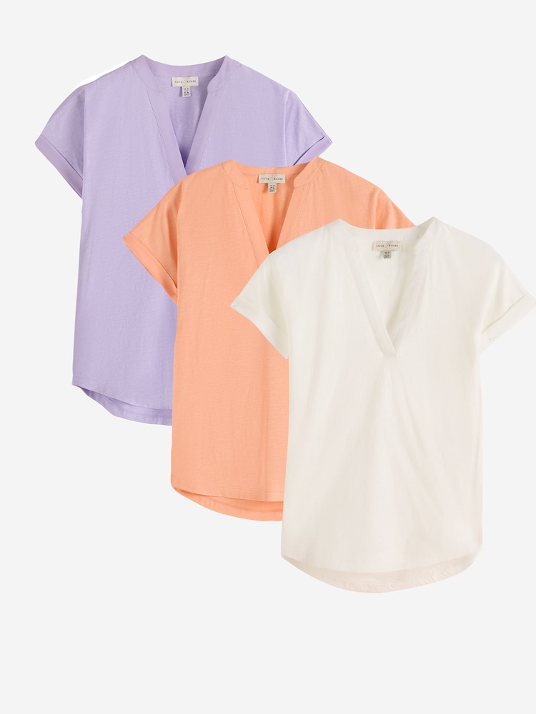 Love & Roses Multi X3 Notch Neck Jersey T-Shirts Multipack - Image 1 of 8 Love & Roses Multi X3 Notch Neck Jersey T-Shirts Multipack - Image 1 of 8